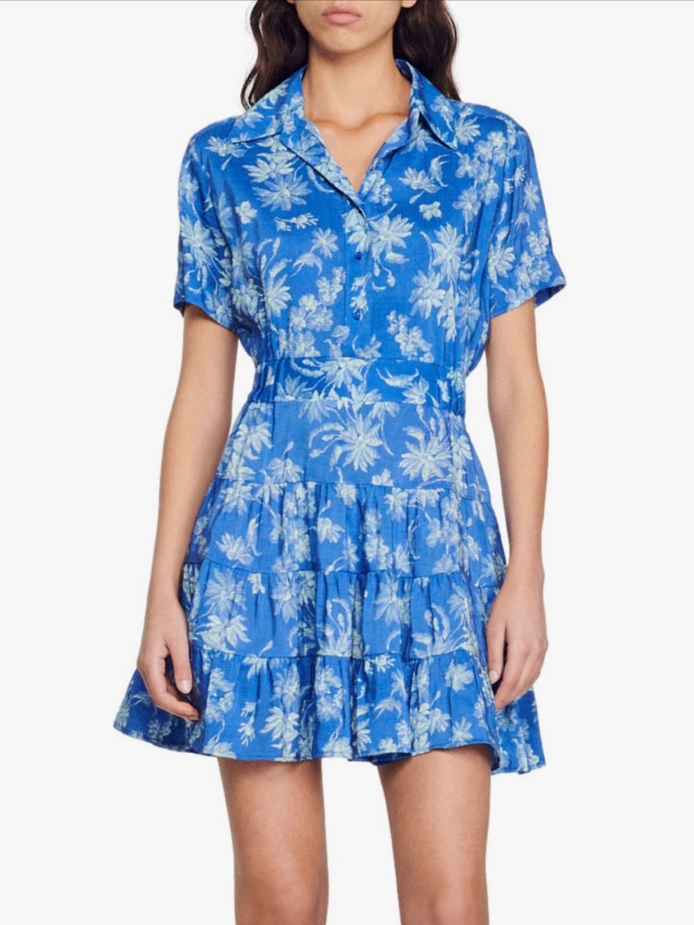 Sandro Blue and White Floral Mini Dress